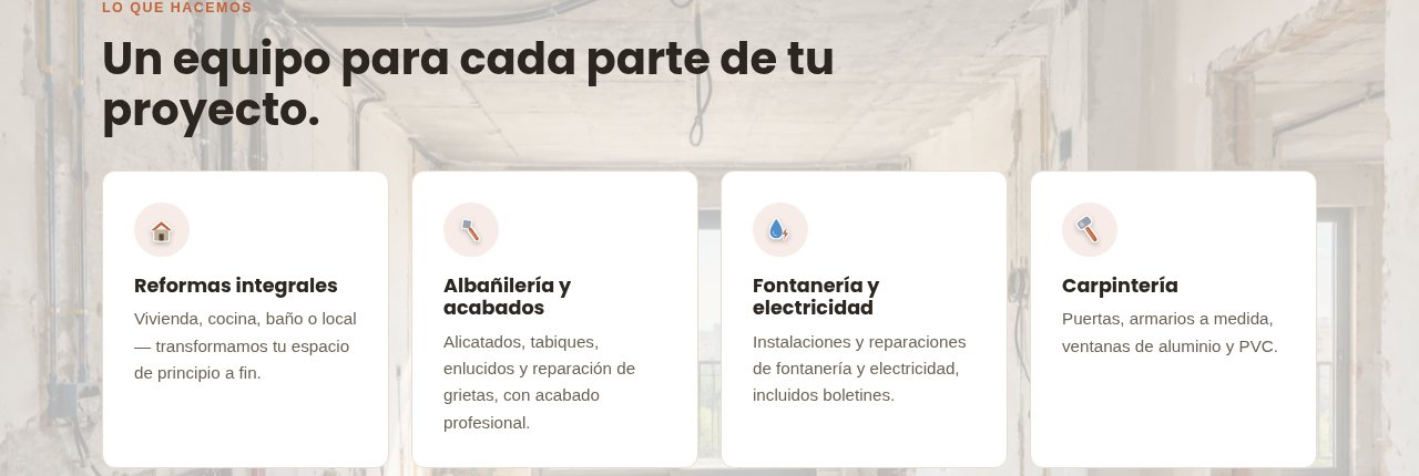 Catálogo de servicios de SVC Construction organizado por categorías